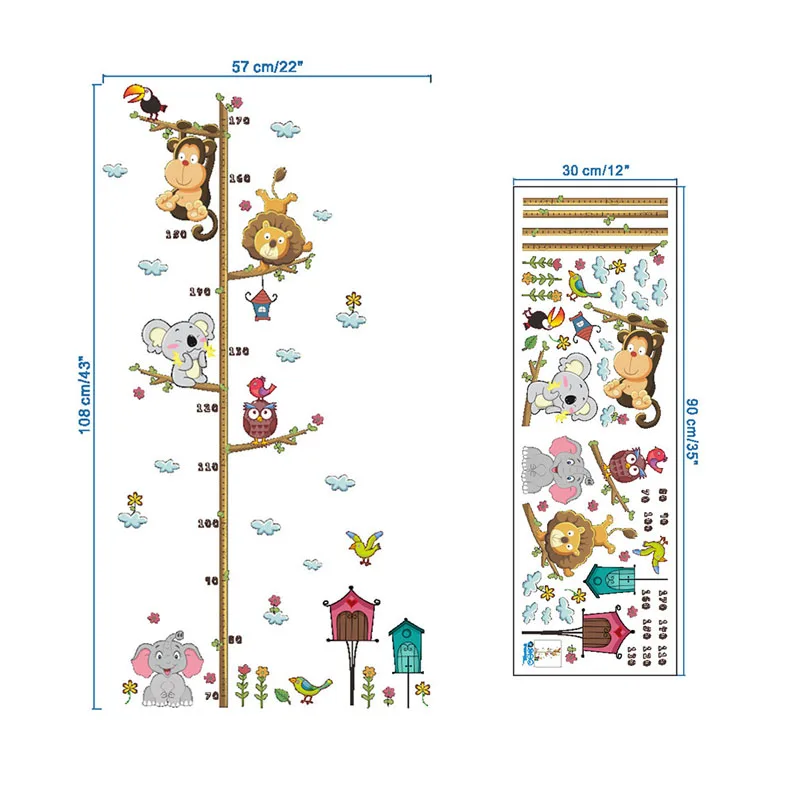 Мультяшные настенные Стикеры с измерением роста для детской комнаты детские