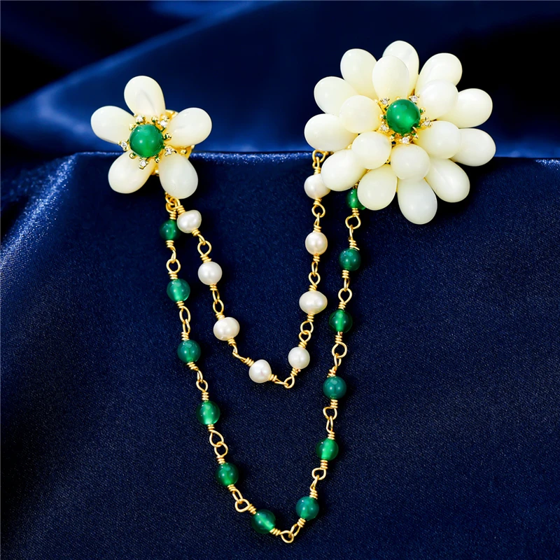 Gorgeous Opal Flowers Brooches for Women Men High-end Real Pearl Brooch Pin Temperament Long Chain Corsage Female New Year Gift 
Gorgeous Opal Flowers Brooches for Women Men High-end Real Pearl Brooch Pin Temperament Long Chain Corsage Female New Year Gift