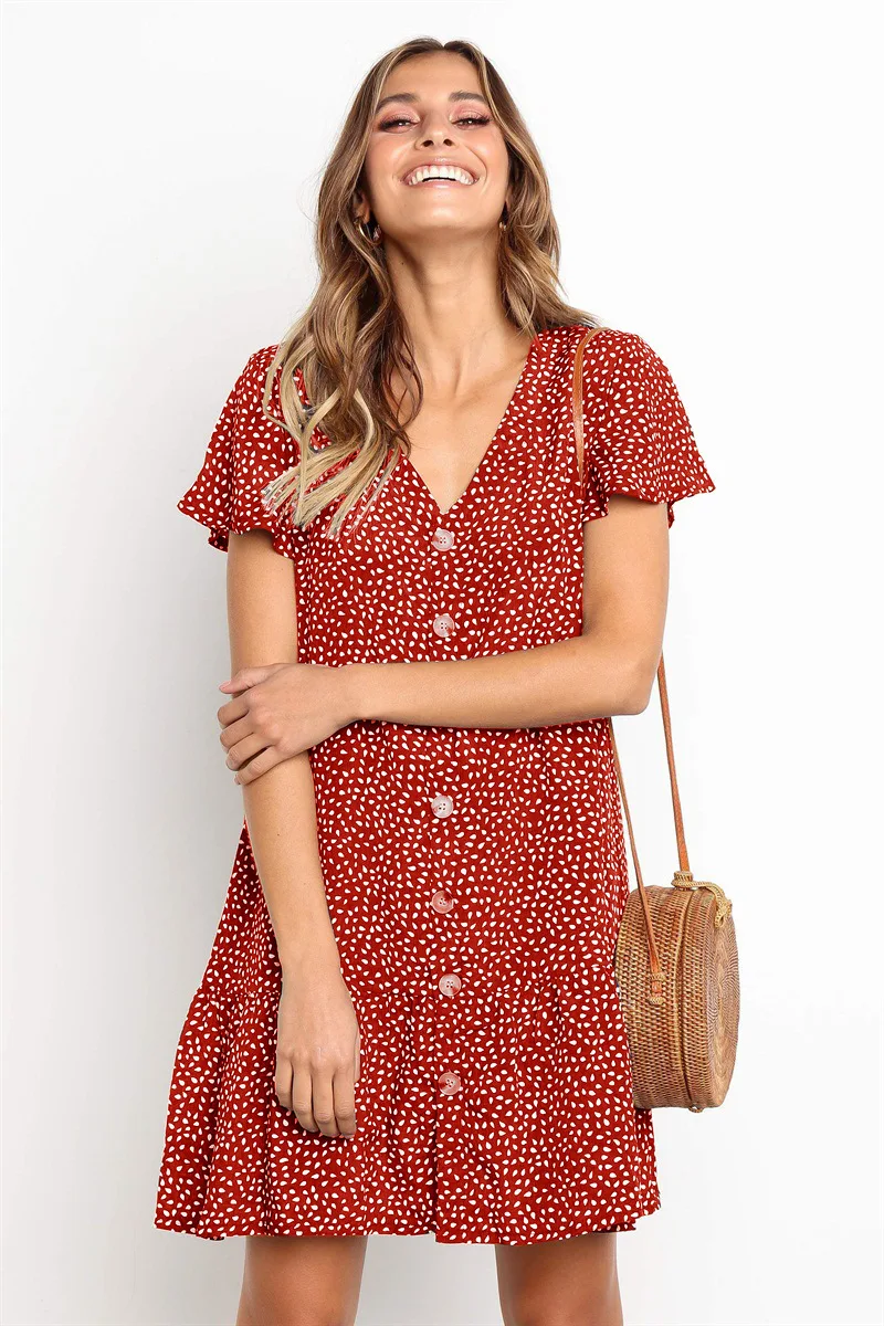 liher Women's Polka Dot V Neck Button Dress Summer Casual Loose Pleated Swing Dresses 
liher Women's Polka Dot V Neck Button Dress Summer Casual Loose Pleated Swing Dresses