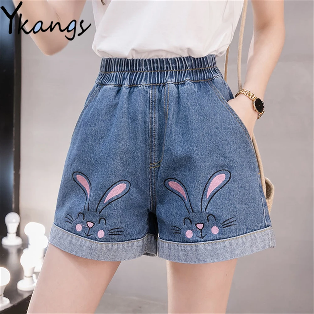 Plus Size 5XL Cartoon Rabbit Embroidery Elastic High Waist Denim Shorts Loose Girl Teen Short Jeans Summer Women Pocket Hot Pant
Plus Size 5XL Cartoon Rabbit Embroidery Elastic High Waist Denim Shorts Loose Girl Teen Short Jeans Summer Women Pocket Hot Pant