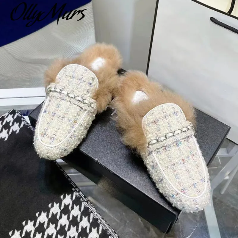 Ollymurs Woolen Cloth Mules Women Winter Slippers Wool Luxury Brand Designer Woman Shoe Chain Decor Round Toe Casual Shoes
Ollymurs Woolen Cloth Mules Women Winter Slippers Wool Luxury Brand Designer Woman Shoe Chain Decor Round Toe Casual Shoes