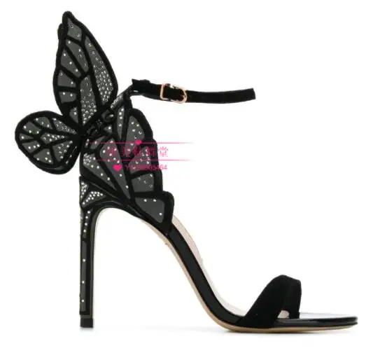 

Moraima Snc Butterfly-knot High Heel Sandal Summer Open Toe Ankle Strap High Heel Shoes Crystal Embellished Wings Shoe
