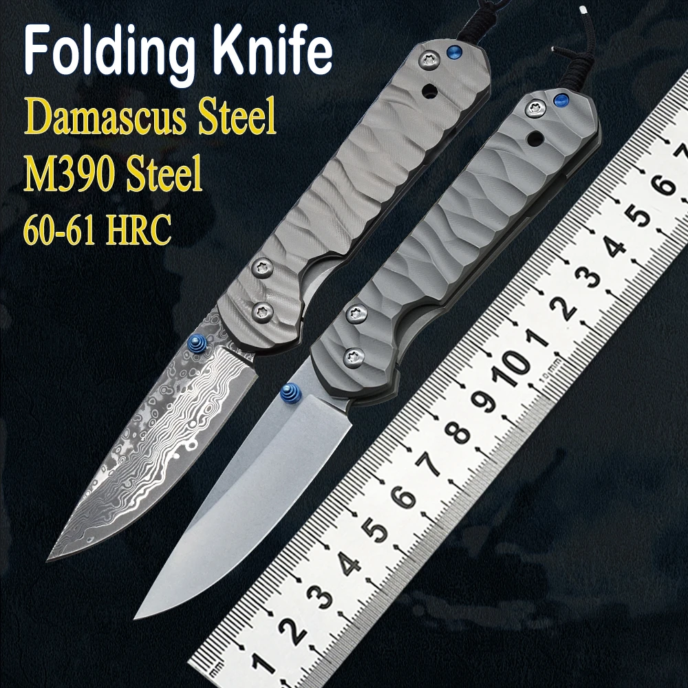 

M390 Steel Titanium Alloy Tactical Folding Knife Damascus Blade Outdoor Camping Hunting Survival Life Saving Tool Peeling Fruit