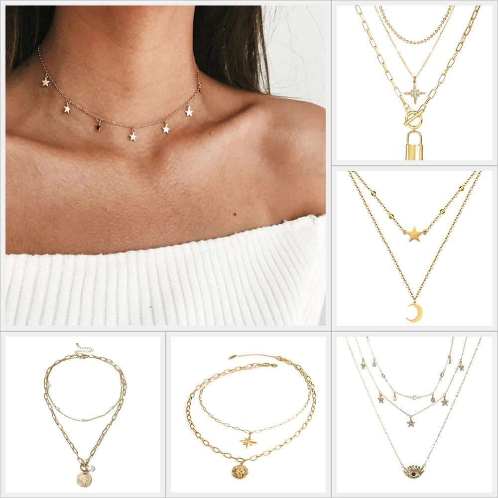 Vintage Multilayer Crystal Pendant Necklace Women Gold Color Beads Moon Star Choker Necklaces Christmas Fashion Jewelry Gifts
Vintage Multilayer Crystal Pendant Necklace Women Gold Color Beads Moon Star Choker Necklaces Christmas Fashion Jewelry Gifts