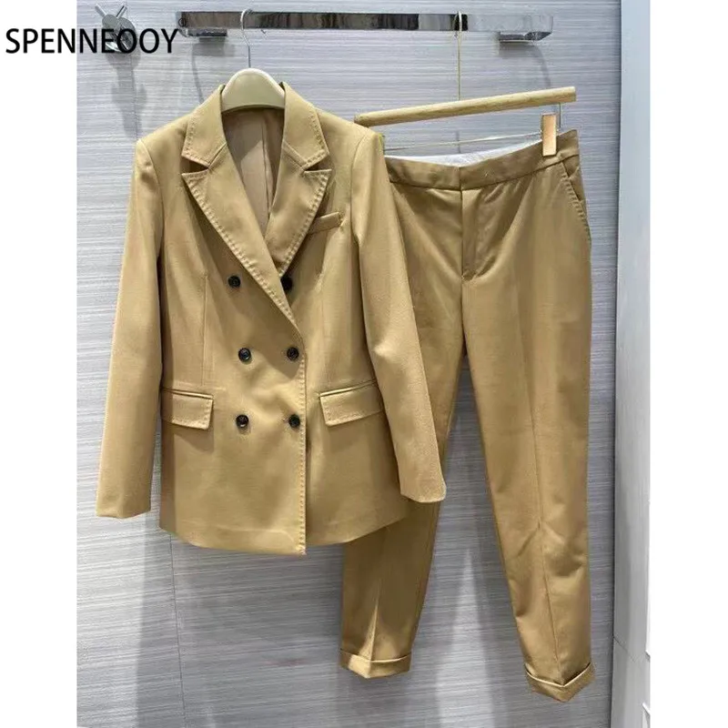 SPENNEOOY Designer Brand Fashion Office Lady Wool Two Piece Set Women Long Sleeve Double Breasted Blazer + Pants Khaki Suits
SPENNEOOY Designer Brand Fashion Office Lady Wool Two Piece Set Women Long Sleeve Double Breasted Blazer + Pants Khaki Suits