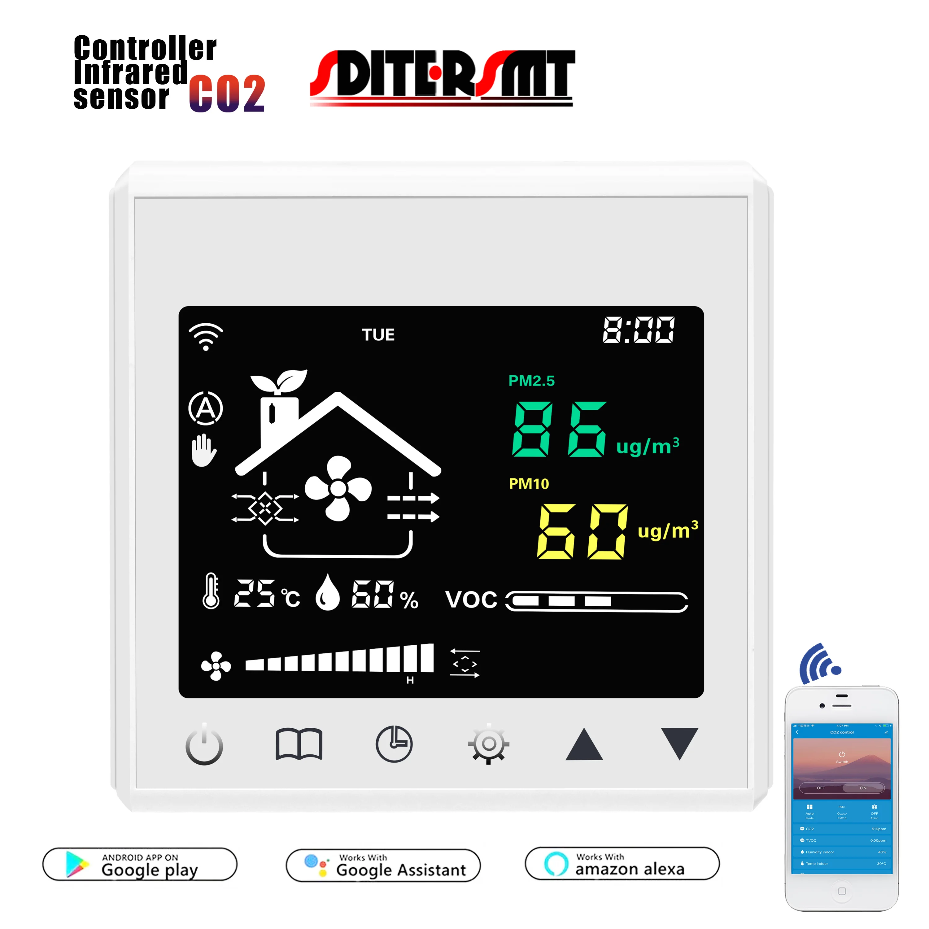 TUYA WIFI RS485 Protocol Carbon Dioxide PPM Control Adjustment for Reducing Room CO2 Concentration, Temp&Humi Detection
TUYA WIFI RS485 Protocol Carbon Dioxide PPM Control Adjustment for Reducing Room CO2 Concentration, Temp&Humi Detection