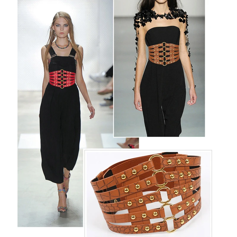 2021 Vintage Design Brand Metal Ring Gold Belt Ladies Women Belts Women Fashion Rivet Wide Elastic Waist 5 Straps Pu Belt
2021 Vintage Design Brand Metal Ring Gold Belt Ladies Women Belts Women Fashion Rivet Wide Elastic Waist 5 Straps Pu Belt