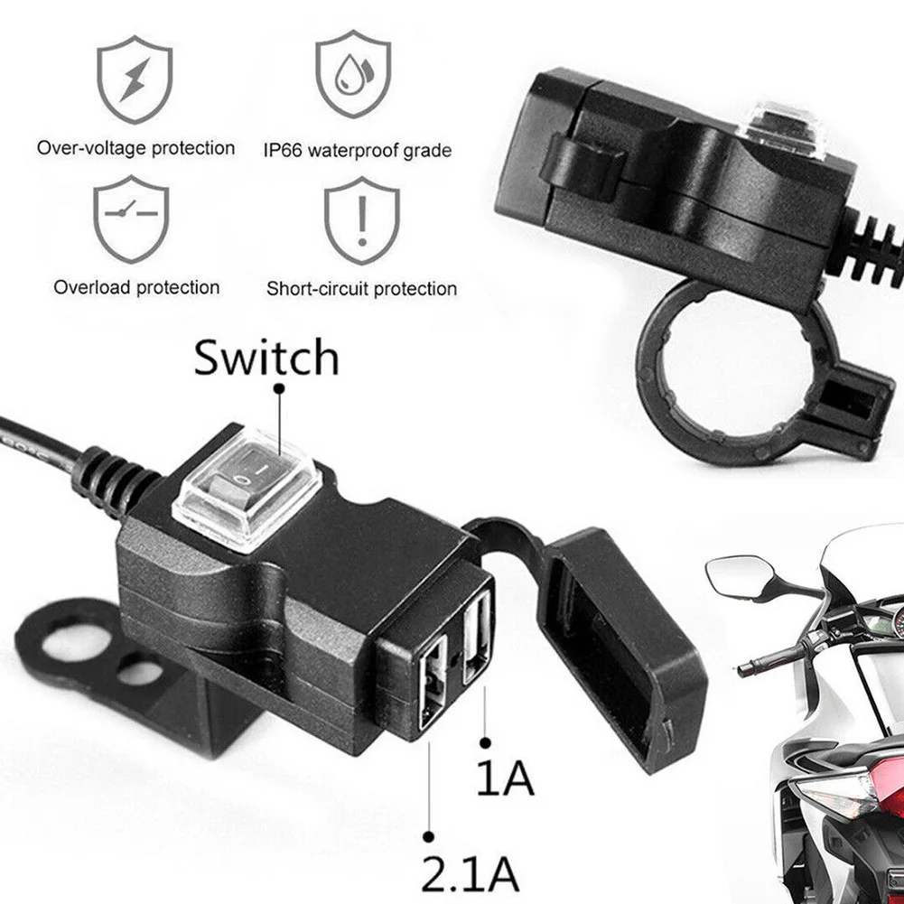 12-24V Dual 2 USB зарядное устройство на руль мотоцикла + переключатель + крепления водонепроницаемые
12-24V Dual 2 USB зарядное устройство на руль мотоцикла + переключатель + крепления водонепроницаемые