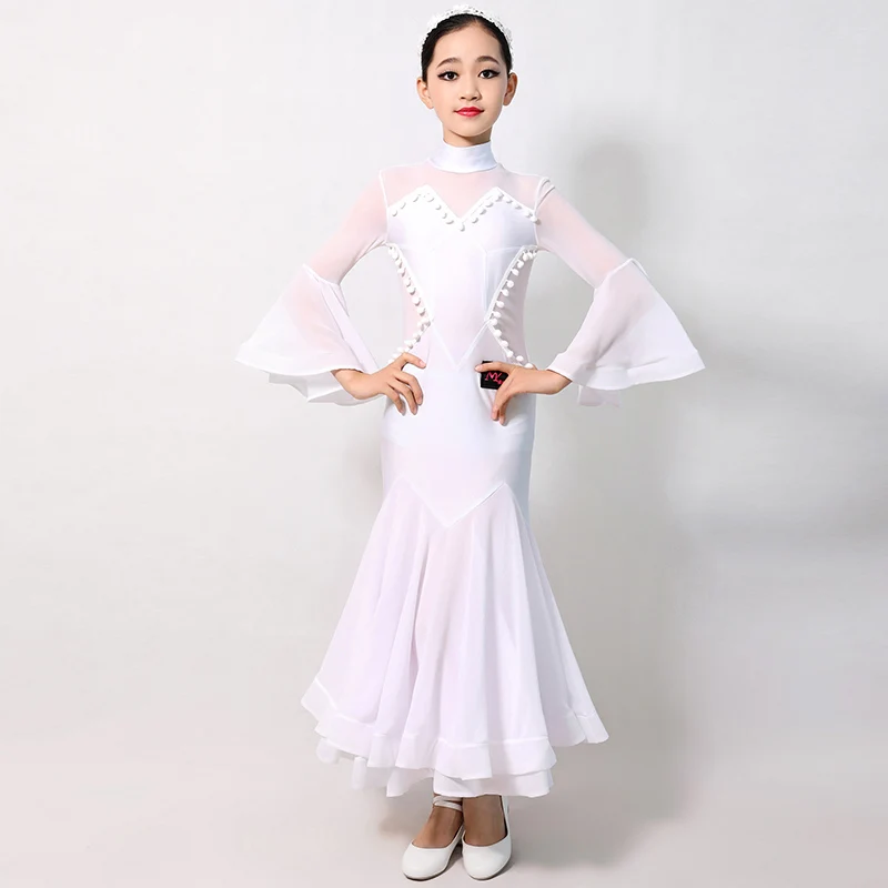Белое платье для бальных танцев Детские стандартные платья танцевальных