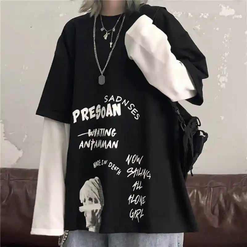 Black Letter Print Tshirt Loose Punk T-Shirts Womens Autumn High Street T Shirts Funny Long Sleeve Tshirt Streetwear Gir
Black Letter Print Tshirt Loose Punk T-Shirts Womens Autumn High Street T Shirts Funny Long Sleeve Tshirt Streetwear Gir