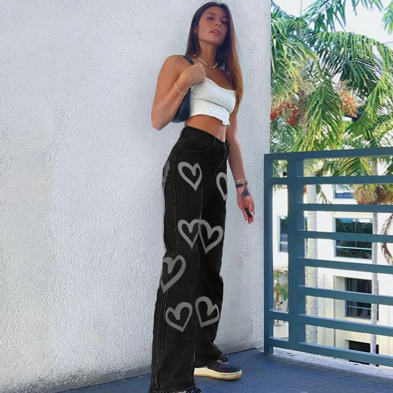 2021 Casual Printed Heart Straight Slim Jeans Vintage High Waist Trousers Women Fashion Denim Pants Vaqueros Mujer Streetwear
2021 Casual Printed Heart Straight Slim Jeans Vintage High Waist Trousers Women Fashion Denim Pants Vaqueros Mujer Streetwear