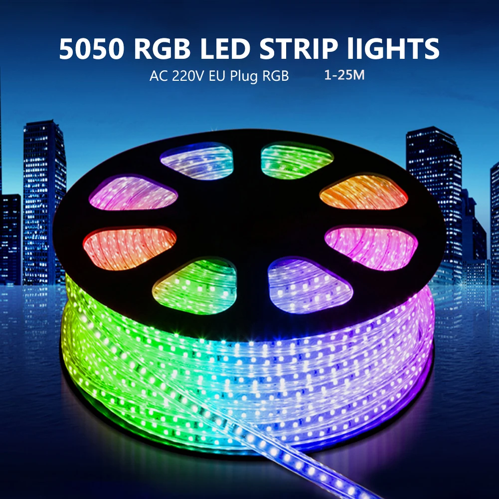

LED STRIP 5050 AC 220-240V 60LEDS/M FLEXIBLE LED LIGHT RGB LED STRIP 1M 2M 3M 4M 5M 6M 7M 8M 9M 10M 15M 20M 25M FOR HOME DECOR