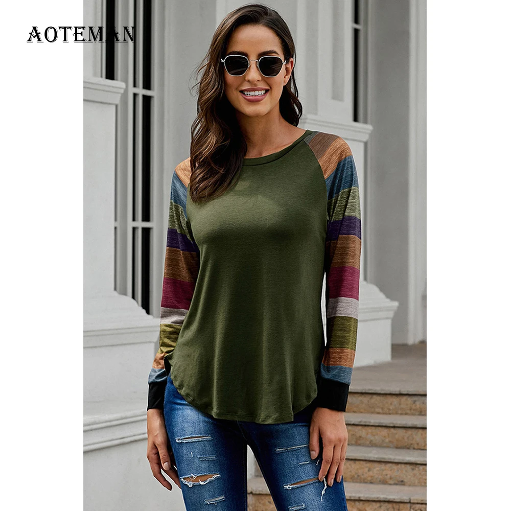 Женская футболка на весну и осень, Повседневная футболка с круглым вырезом, с длинным рукавом, в полоску, модель 2020
Женская футболка на весну и осень, Повседневная футболка с круглым вырезом, с длинным рукавом, в полоску, модель 2020