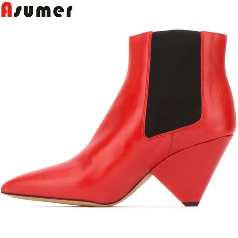 Женские ботильоны из натуральной кожи ASUMER, с острым носком, без застежки, на каблуке-шпильке, большие размеры 34-43, 2021 
Женские ботильоны из натуральной кожи ASUMER, с острым носком, без застежки, на каблуке-шпильке, большие размеры 34-43, 2021