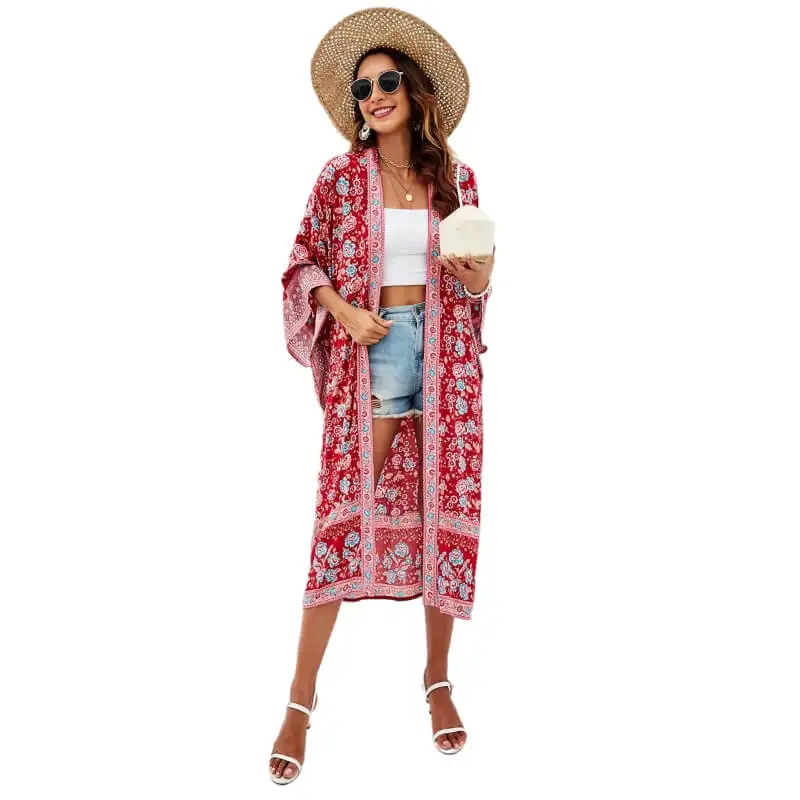 2021 Boho Holiday Open Front Cardigan Floral Printed Kimono Beach Belted Woman Casual 3/4 Sleeve Cover Up Tops Tunic Blouses
2021 Boho Holiday Open Front Cardigan Floral Printed Kimono Beach Belted Woman Casual 3/4 Sleeve Cover Up Tops Tunic Blouses