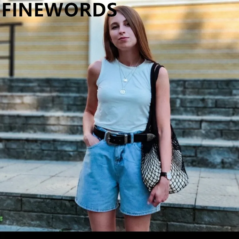 FINEWORDS 2019 мульти-кнопка Регулируемая посадка на талии Шорты с высокой талией