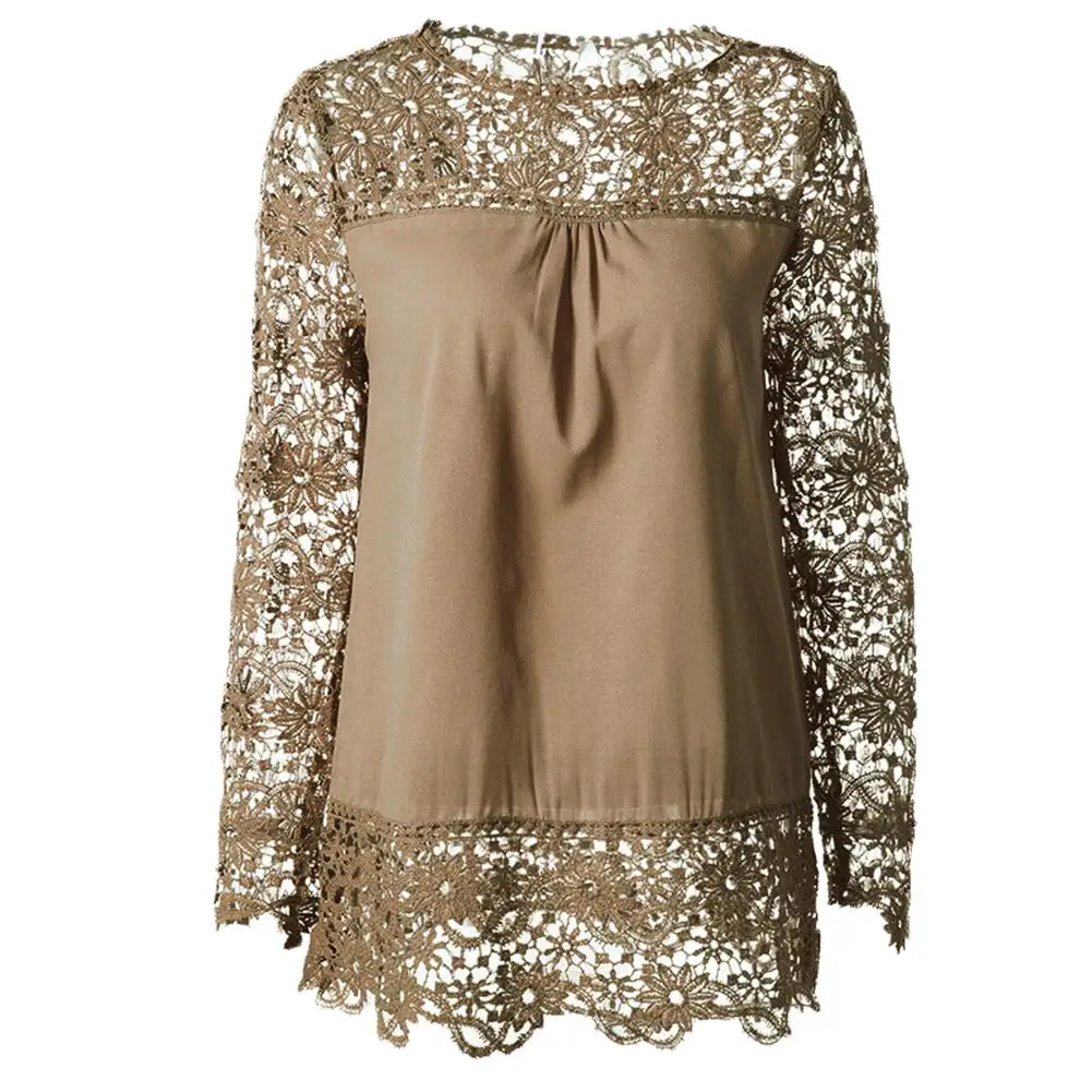 Women Solid Color Embroidery Lace Crochet Blouse Long Sleeve O Neck Shirt Top 
Women Solid Color Embroidery Lace Crochet Blouse Long Sleeve O Neck Shirt Top