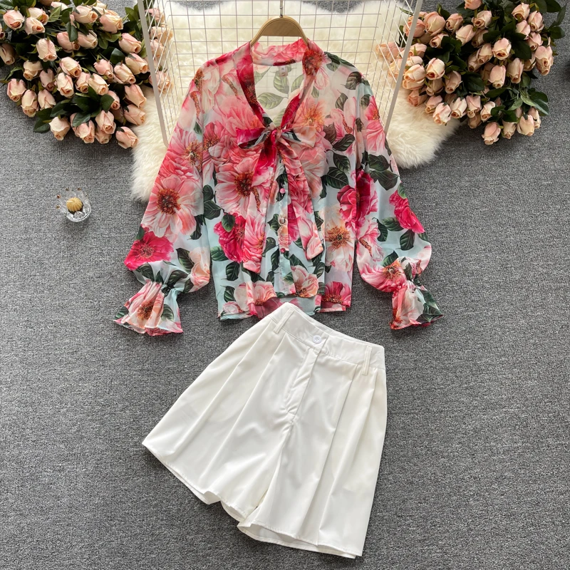 Summer Thin Temperament Suit Women Chiffon Shirt Tops Versatile High Waist Wide Leg Shorts Two-piece Suit DK306
Summer Thin Temperament Suit Women Chiffon Shirt Tops Versatile High Waist Wide Leg Shorts Two-piece Suit DK306