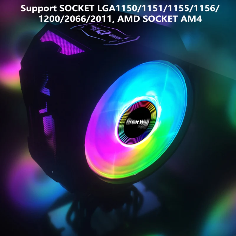 Great Wall RGB CPU Cooler PWM Fans 120mm 4Pin 6 Heat Pipes Cooler Desktop Radiator For LGA2011 2066 1155 1156 AM4 Cooling Fan
Great Wall RGB CPU Cooler PWM Fans 120mm 4Pin 6 Heat Pipes Cooler Desktop Radiator For LGA2011 2066 1155 1156 AM4 Cooling Fan