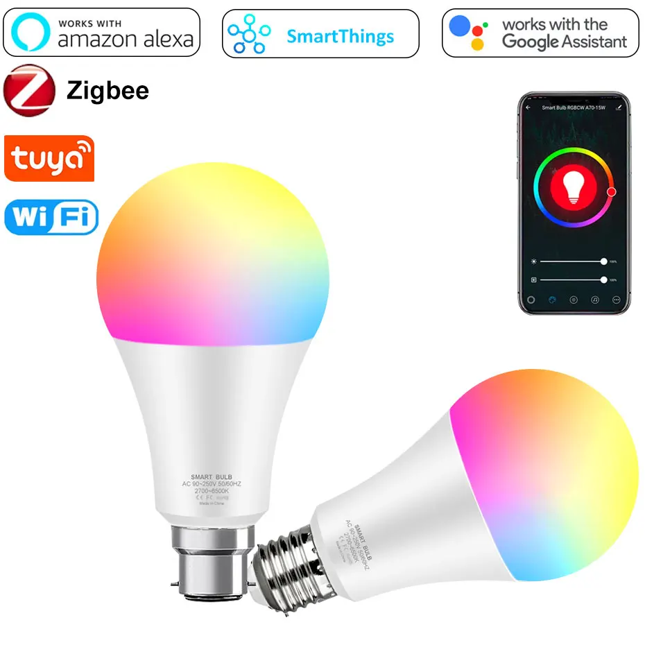 Tuya Zigbee LED Bulb E27 B22 LED Light Bulb Lamp RGB+CW+WW Alexa Lamp Dimmable Work With Alexa Google Home Automation Life
Tuya Zigbee LED Bulb E27 B22 LED Light Bulb Lamp RGB+CW+WW Alexa Lamp Dimmable Work With Alexa Google Home Automation Life