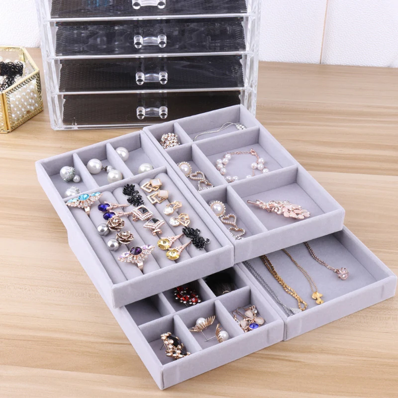 Hot Sales Fashion Portable Velvet Jewelry Ring Jewelry Display Organizer Box Tray Holder Earring Jewelry Storage Case Showcase