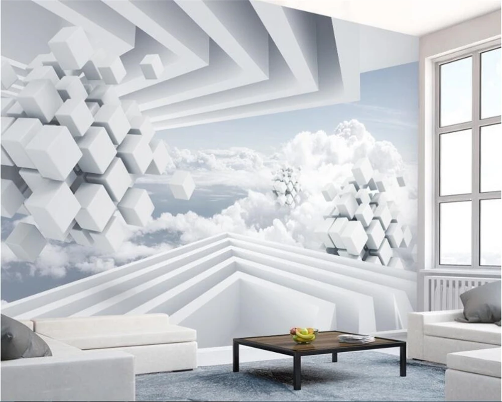 

mural papel de parede 3d wallpaper 3D classic wallpaper three-dimensional abstract space blue sky white clouds TV background3D