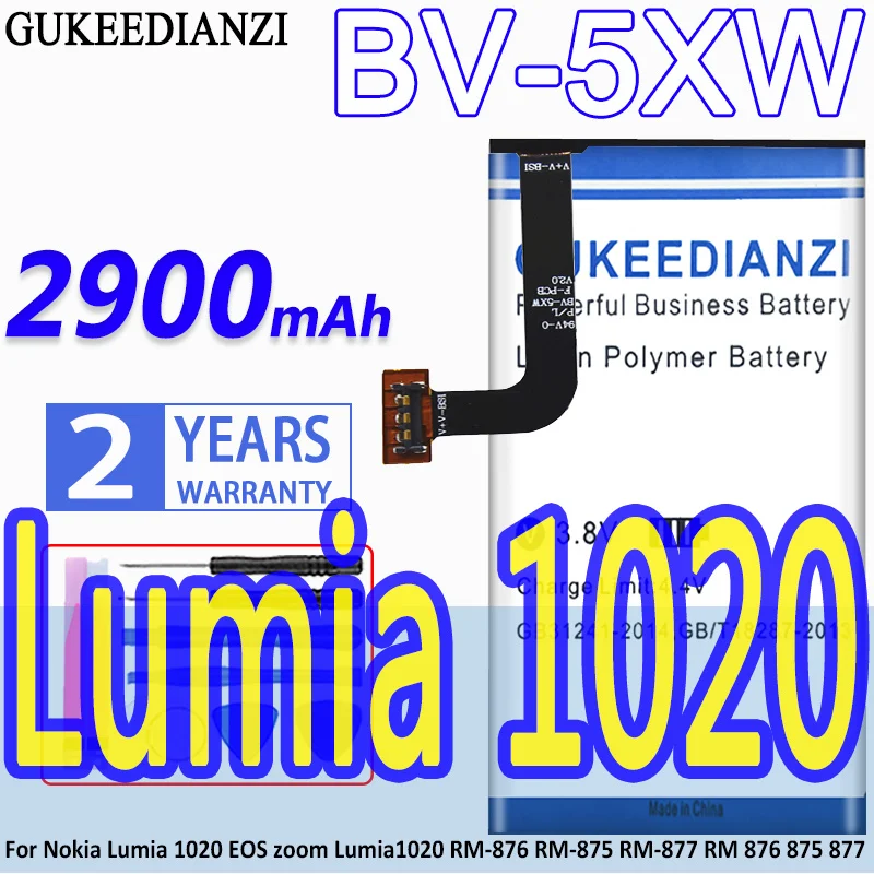 

High Capacity GUKEEDIANZI Battery BV-5XW 2900mAh For Nokia Lumia 1020 EOS zoom Lumia1020 RM-876 RM-875 RM-877 RM 876 875 877