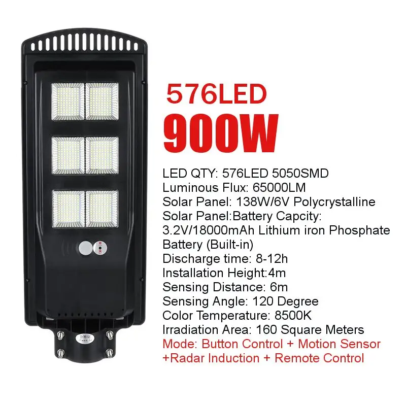 LED Solar Street Light 300W 600W 900W PIR Motion Sensor Wtaerproof IP65 Black LED Remote Control Outdoor Garden Wall Lamp
LED Solar Street Light 300W 600W 900W PIR Motion Sensor Wtaerproof IP65 Black LED Remote Control Outdoor Garden Wall Lamp