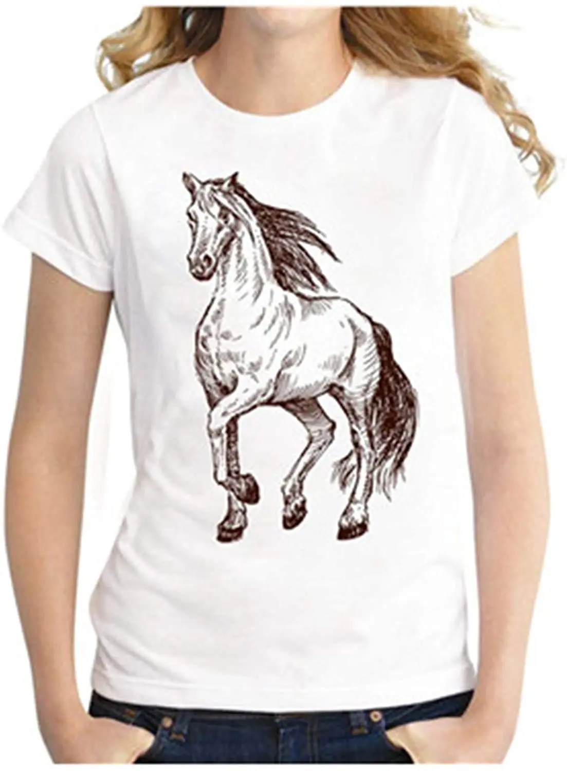 Summer Women T Shirt Short Sleeve Round Neck Horse Print Casual Tees Female Clothing
Summer Women T Shirt Short Sleeve Round Neck Horse Print Casual Tees Female Clothing