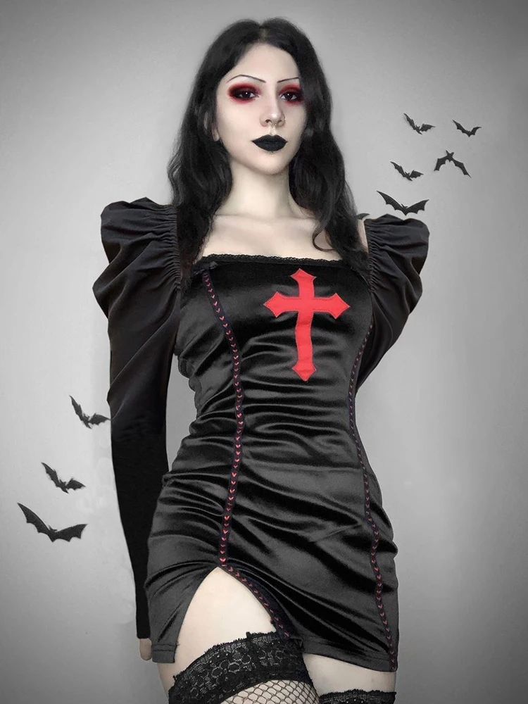 Gothic Vintage Sexy Black Cross Dress Aesthetic Punk Hight Waist Long Sleeve Split Mini Dresses Grunge Women Party Dress
Gothic Vintage Sexy Black Cross Dress Aesthetic Punk Hight Waist Long Sleeve Split Mini Dresses Grunge Women Party Dress