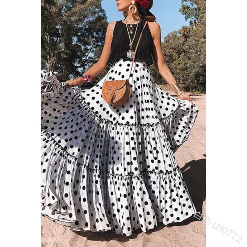 Maxi Skirt Women Wave Point Print High Waist Summer Fashion Plus Size Casual Fashion A-Line Long Skirts Lugentolo 
Maxi Skirt Women Wave Point Print High Waist Summer Fashion Plus Size Casual Fashion A-Line Long Skirts Lugentolo