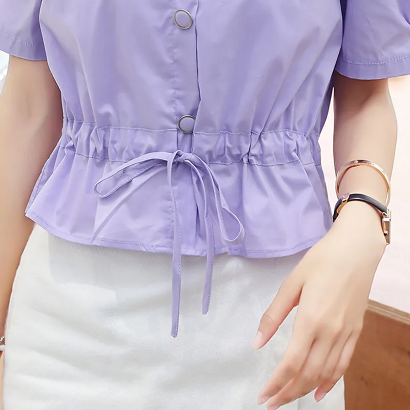 New Summer Drawsting Collect Waist Purple Women's Shirt Korean Fashion Button Office Lady Short Blouse Pink All-Match Top Mujer
New Summer Drawsting Collect Waist Purple Women's Shirt Korean Fashion Button Office Lady Short Blouse Pink All-Match Top Mujer