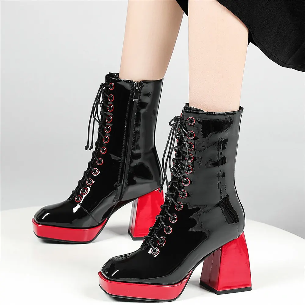 2021 High Top Punk Motorcycle Boots Women Lace Up Genuine Leather Chunky High Heels Pumps Shoes Female Square Toe Casual Shoes
2021 High Top Punk Motorcycle Boots Women Lace Up Genuine Leather Chunky High Heels Pumps Shoes Female Square Toe Casual Shoes