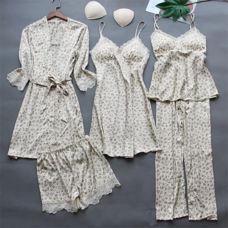 Autumn Spring Women 5Pcs Leopard Printed Pajamas Sets Satin Pyjamas Set Sleepwear Pijama Suit Female Homewear
Autumn Spring Women 5Pcs Leopard Printed Pajamas Sets Satin Pyjamas Set Sleepwear Pijama Suit Female Homewear