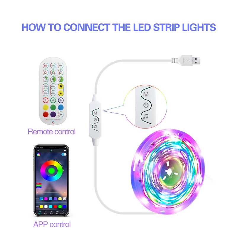 WIFI RGB LED Strip Light LED Lamp Tape Bluetooth-compatible Alexa Ribbon Light For TV Backlight Desktop Decoration For Home Car
WIFI RGB LED Strip Light LED Lamp Tape Bluetooth-compatible Alexa Ribbon Light For TV Backlight Desktop Decoration For Home Car