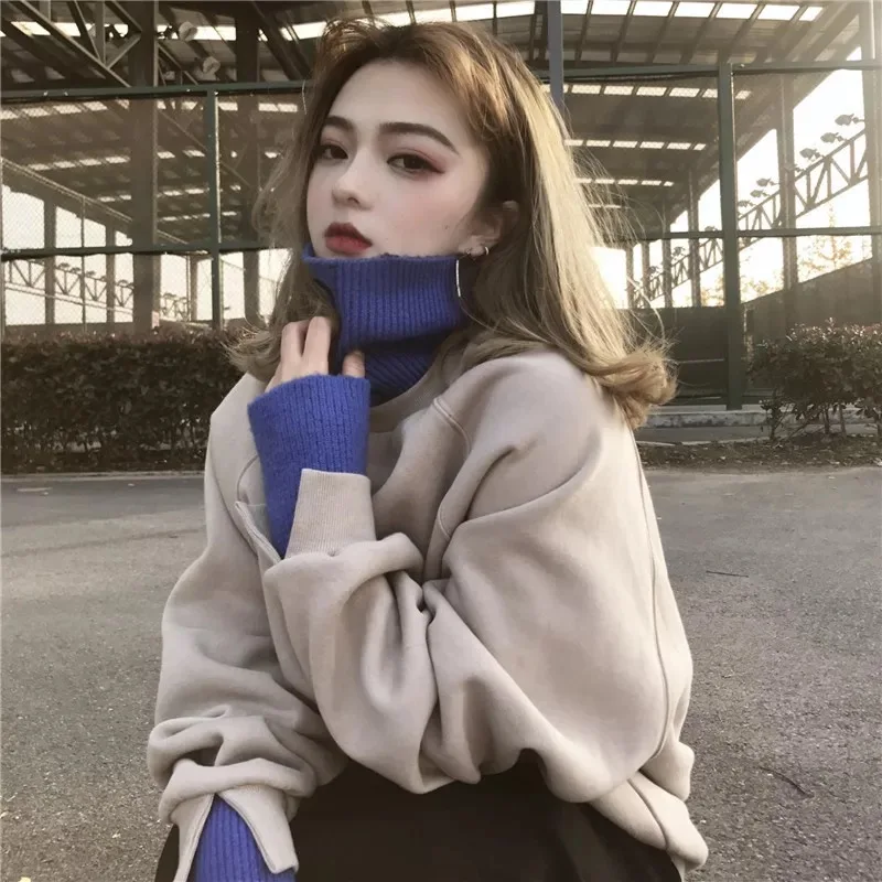 Hoodies Women Thicker Velvet False Two-piece Turtleneck Letter Embroidered Loose Womens Hoodie All-match Leisure Sweatshirt
Hoodies Women Thicker Velvet False Two-piece Turtleneck Letter Embroidered Loose Womens Hoodie All-match Leisure Sweatshirt