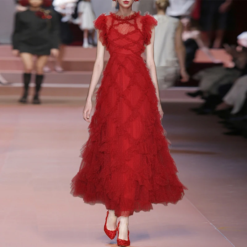 Fashion Runway 2021 Wedding Dress Women Red Short Sleeve Mesh High Quality Elegant Party Long Dresses
Fashion Runway 2021 Wedding Dress Women Red Short Sleeve Mesh High Quality Elegant Party Long Dresses