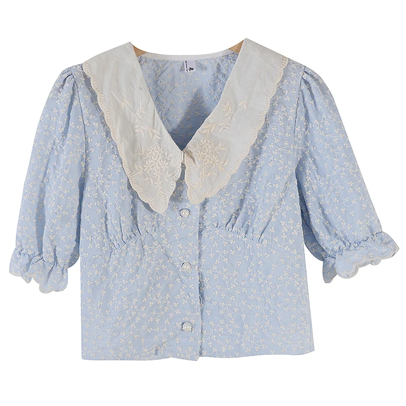 LY VAREY LIN Summer Women Sweet V-neck Lace Embroidery Short Shirts Casual Female Print Single Breasted Puff Sleeve Vintage Tops
LY VAREY LIN Summer Women Sweet V-neck Lace Embroidery Short Shirts Casual Female Print Single Breasted Puff Sleeve Vintage Tops