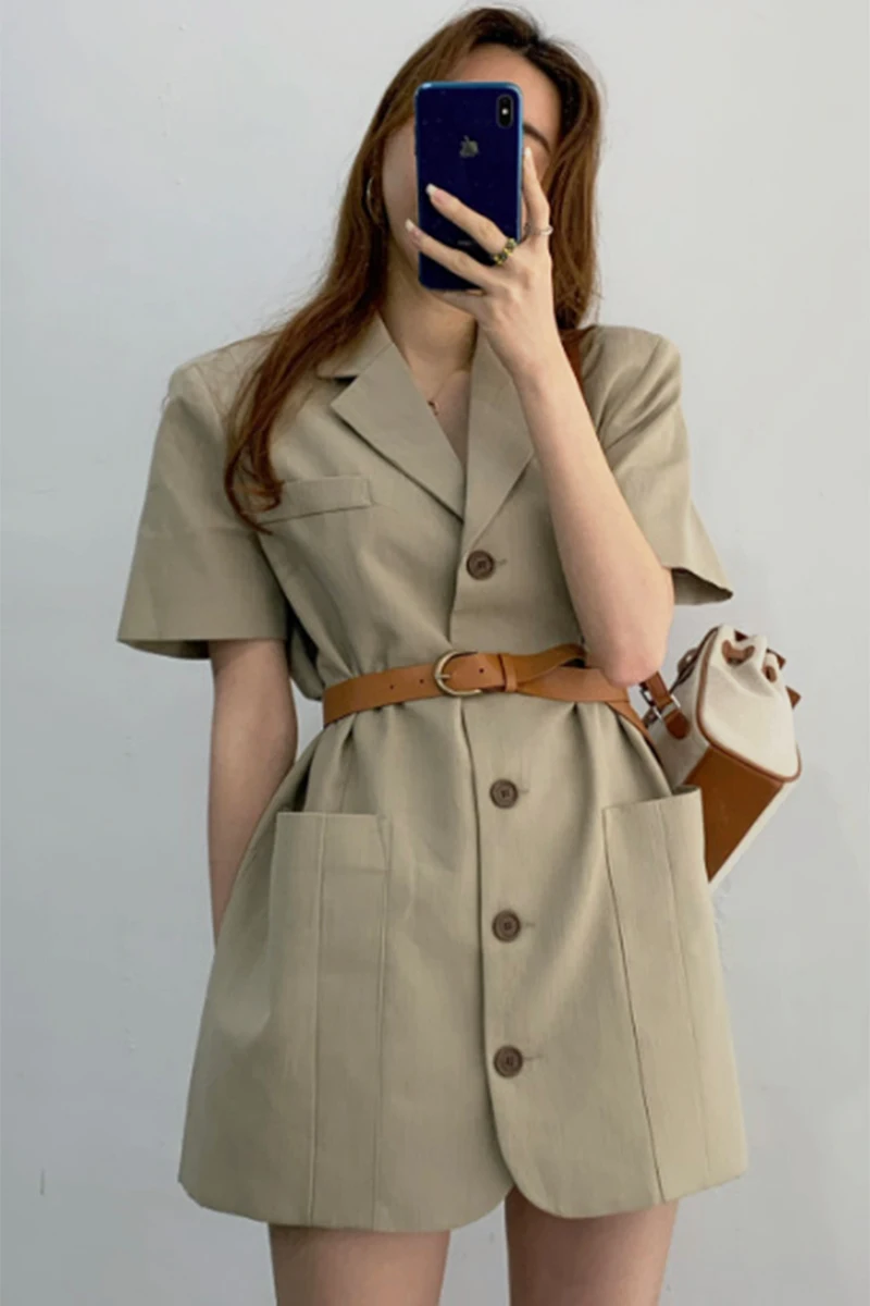 2020 Summer Elegant Sashes Slim Waist Female Dresses Turn Down Collar Korean Chic Short Sleeve Ladies Vestidos Women Dress
2020 Summer Elegant Sashes Slim Waist Female Dresses Turn Down Collar Korean Chic Short Sleeve Ladies Vestidos Women Dress