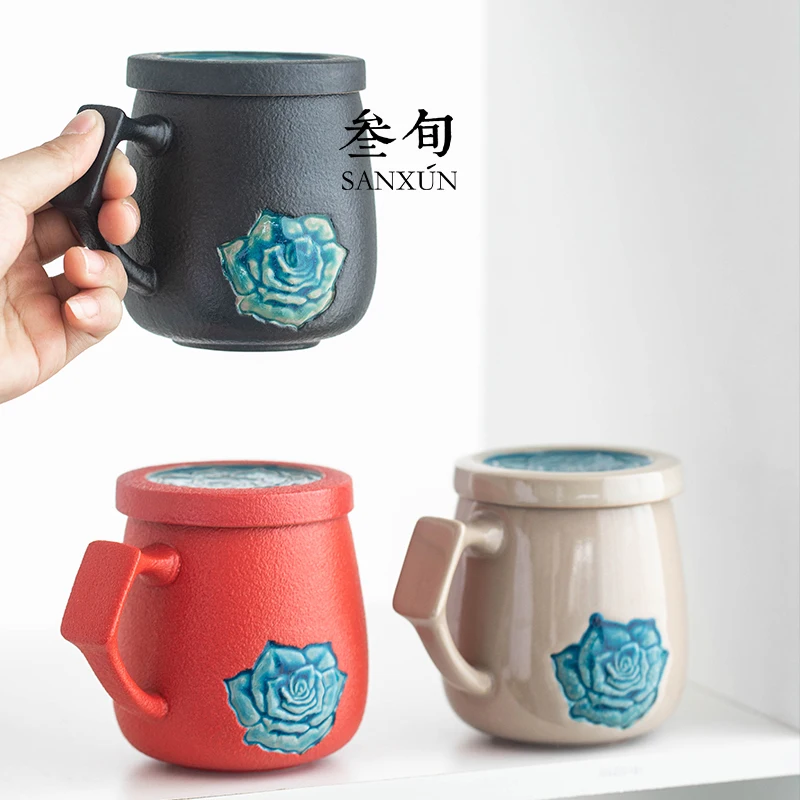 Fragrance glaze color mug office tea cup ceramic filter mug with lid tea and wat separating cup 
Fragrance glaze color mug office tea cup ceramic filter mug with lid tea and wat separating cup