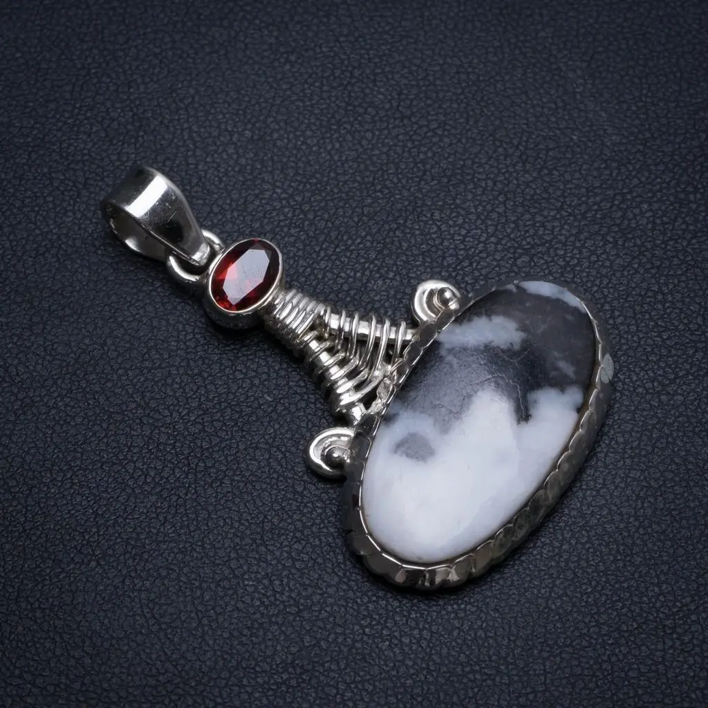 Natural Pinolith Jasper and Garnet Handmade Boho 925 Sterling Silver Pendant 1 3/4" T0184
Natural Pinolith Jasper and Garnet Handmade Boho 925 Sterling Silver Pendant 1 3/4" T0184