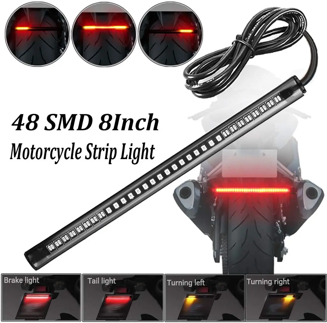 8inch Motorcycle LED Lights 12V 48 SMD Turn Signal Tail Brake Lights LED Light Bar Two-color Red Amber License Plate Lamps Strip
8inch Motorcycle LED Lights 12V 48 SMD Turn Signal Tail Brake Lights LED Light Bar Two-color Red Amber License Plate Lamps Strip