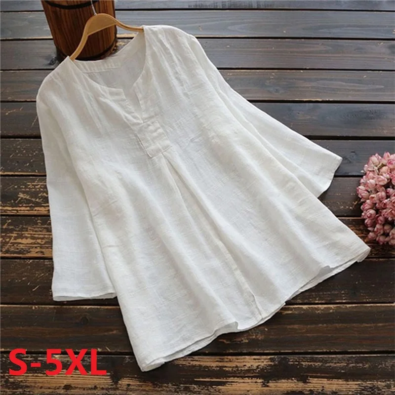 Plus Size S-5XL Summer Cotton Linen Women Blouses Solid Color Elegant V Neck Vintage Casual Women Tops Clothing Loose Blouse
Plus Size S-5XL Summer Cotton Linen Women Blouses Solid Color Elegant V Neck Vintage Casual Women Tops Clothing Loose Blouse
