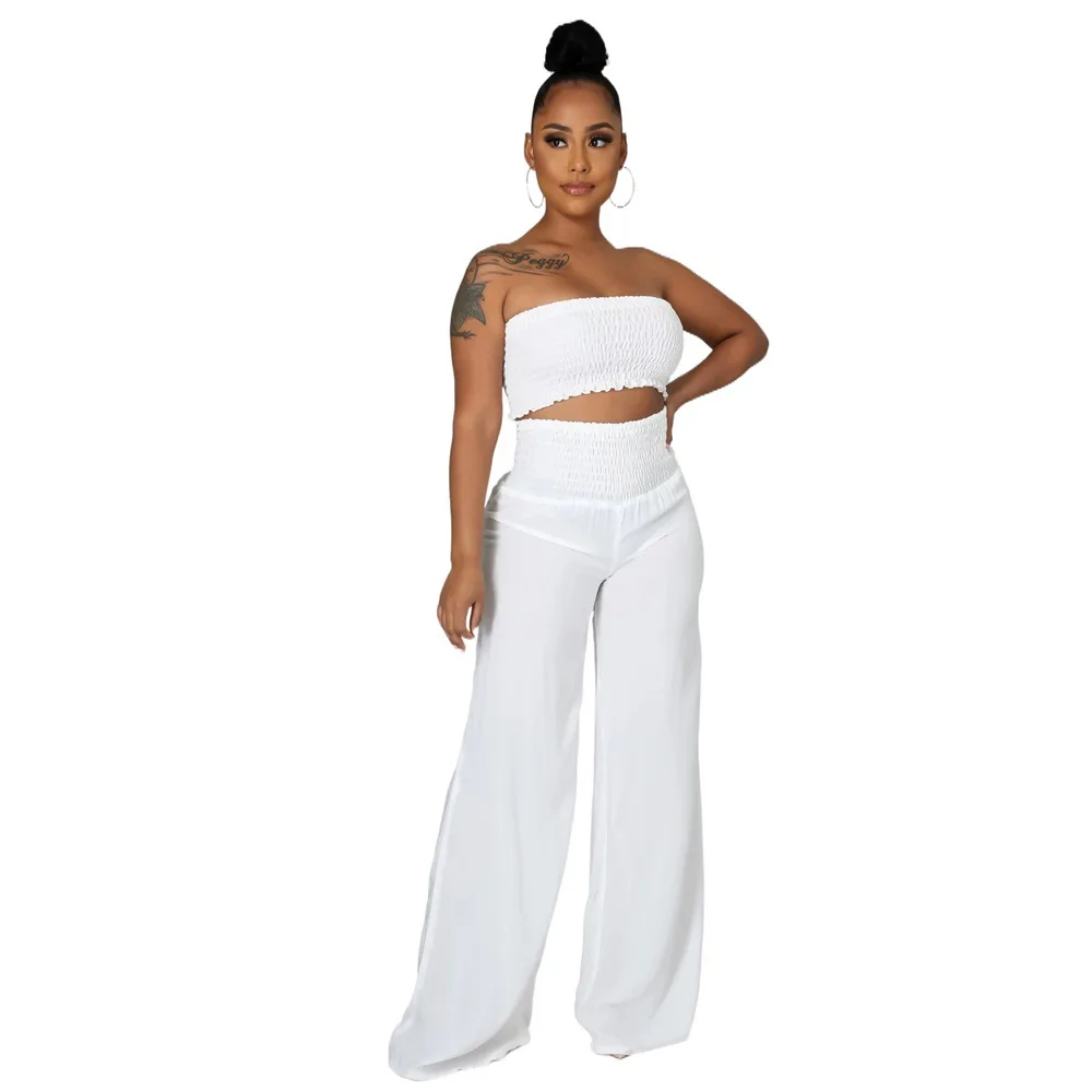 Women Set Solid Sleeveless Strapless Crop Tops Wide Leg Loose Long Pants Two 2 Piece Sets Active Tracksuit Summer Outfit
Women Set Solid Sleeveless Strapless Crop Tops Wide Leg Loose Long Pants Two 2 Piece Sets Active Tracksuit Summer Outfit