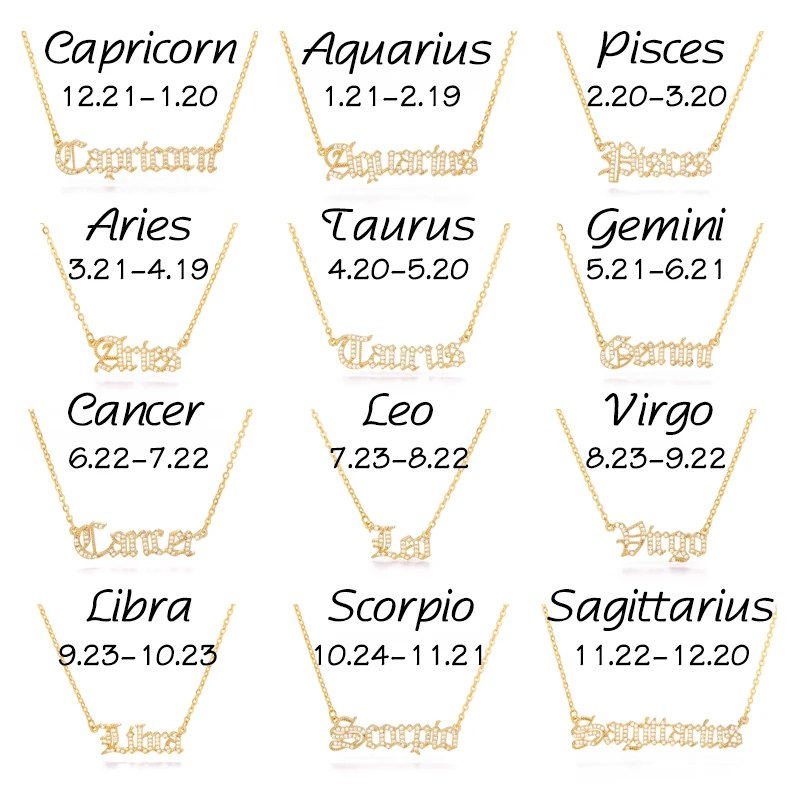 Virgo Leo Aries Libra Scorpio Taurus Capricorn Gemini Pisces Aquarius Sagittarius Cancer Zodiac Necklace For Women Jewelry Gifts 
Virgo Leo Aries Libra Scorpio Taurus Capricorn Gemini Pisces Aquarius Sagittarius Cancer Zodiac Necklace For Women Jewelry Gifts