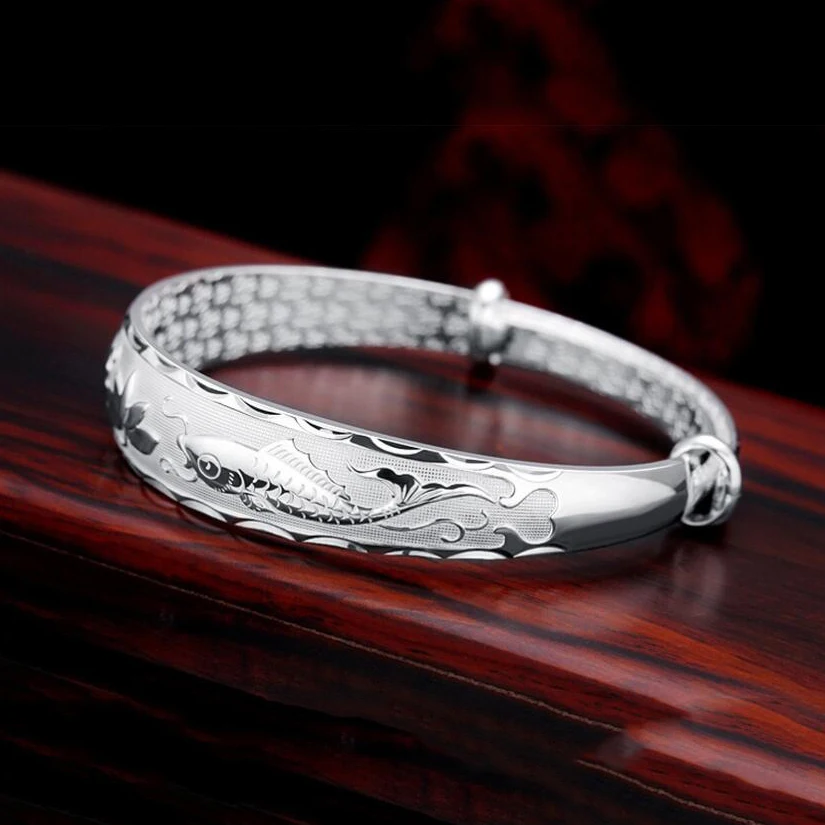 

Fashion Jewelry Silver Color Bracelets Bangles Pisces Lotus Bracelets For Women Fashionable Mother Silver Bracelet