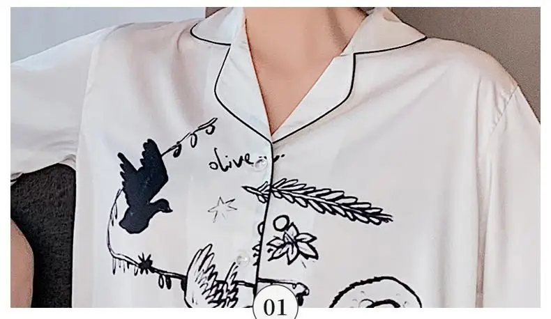 Sleepwear Casual Short Sleeve Pajamas Women Printed Flower 2PCS Pyjamas Suit Spring Autumn New Nightwear Satin Loose Sleep Set
Sleepwear Casual Short Sleeve Pajamas Women Printed Flower 2PCS Pyjamas Suit Spring Autumn New Nightwear Satin Loose Sleep Set
