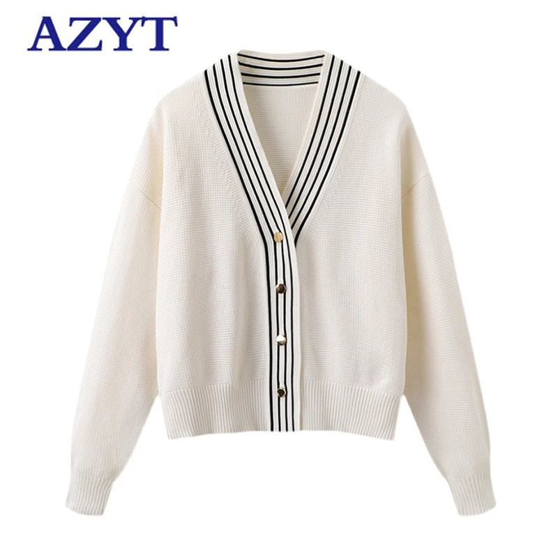 Женский однобортный Кардиган в полоску AZYT, повседневный трикотажный кардиган с V-образным вырезом, модель 2021 на осень
Женский однобортный Кардиган в полоску AZYT, повседневный трикотажный кардиган с V-образным вырезом, модель 2021 на осень