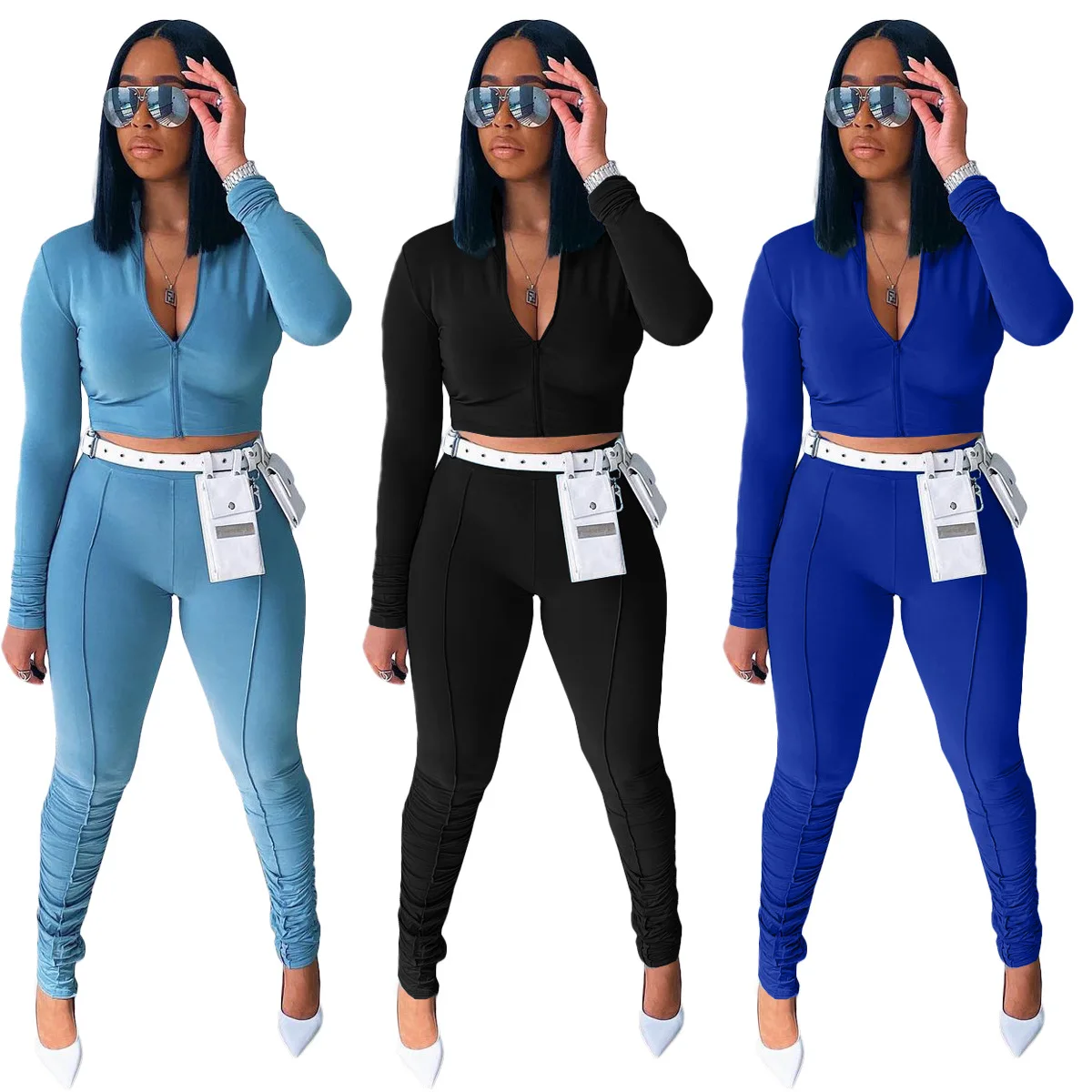 Топ женский спортивный из двух предметов, на молнии, с отворотом и длинным рукавом 
Топ женский спортивный из двух предметов, на молнии, с отворотом и длинным рукавом