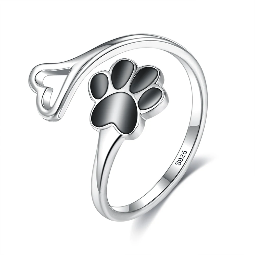 925 Sterling Silver Paw Dog Footprint Heart Rings Black Clear Cubic Zirconia Adjustable Ring For Women Fine Jewelry Accessories
925 Sterling Silver Paw Dog Footprint Heart Rings Black Clear Cubic Zirconia Adjustable Ring For Women Fine Jewelry Accessories